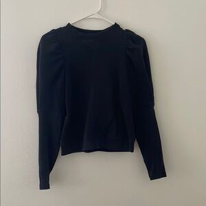 Ulla Johnson Black Puff-Shoulder Crew Sweatshirt